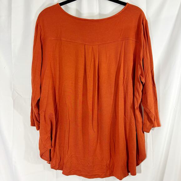 Philosophy Woman 1X Russet Scoop Neck 3/4 Sleeve Blouse – Boho Chic Top - Picture 2 of 4